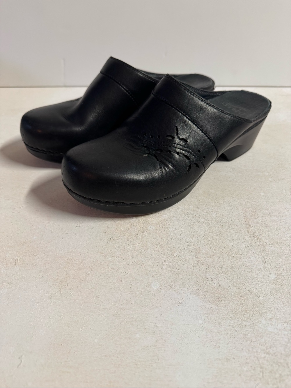 Dansko Black Leather Slip-On Clog Mules